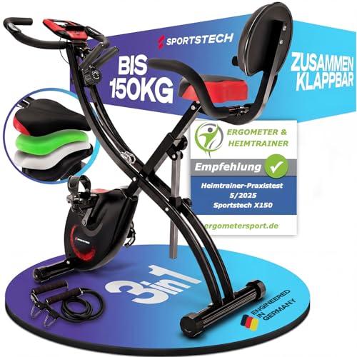 Sportstech Heimtrainer fahrrad Klappbar 3in1, [CurvedX] tiefer Einstieg, bis 150 KG, Ergometer, Hometrainer fahrrad, Ergometer Heimtrainer Senioren, F