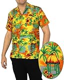 La Leela Hawaiian Shirt For Men Short Sleeve Front-Pocket Paradise Aloha Orange