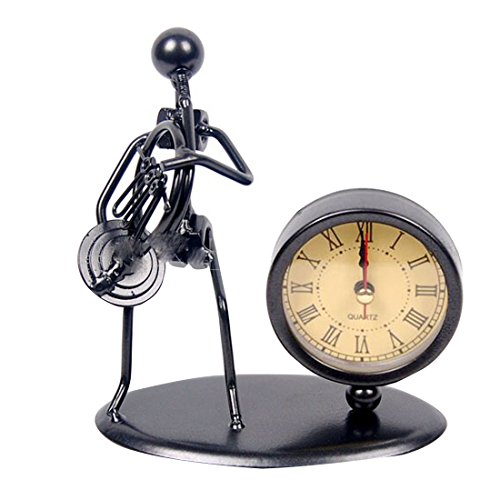 Classic Vintage Old Fashion Iron Art Musician Clock Figure Ornament For Home Office Desk Decoration Gift (C67 French Horn)