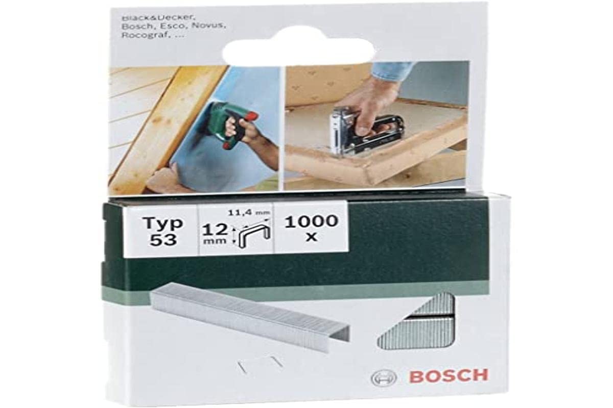 Bosch 1000x Fine Wire Staples Type 53 (Textiles, Carpet, Acoustic panels, Lawn carpet, 11.4 x 0.74 x 12 mm, Accessories Tacker, Staple Gun)