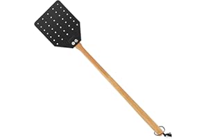 DIRZA Leather Fly Swatter for Indoors/Outdoors, Heavy Duty Flyswatter with Walnut Wood Handle 19.7" Long Fly swatted Manual for Bug, Flies, Bees, Mosquitoes Black