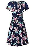 MSBASIC Cocktail Dress V Neck Party Dresses for Women Navy Peony S