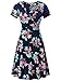 MSBASIC Midi Dress Short Sleeve A-line Dresses for Women Navy Peony M