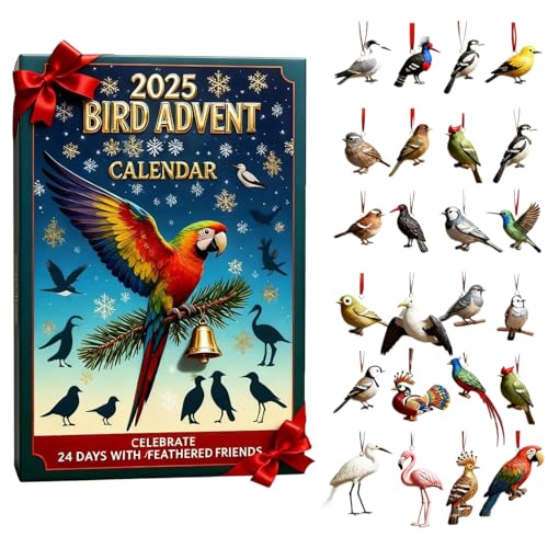 Bird Advents Calendars 2025, 24 Days Acrylic Bird Figurines Christmas Countdown Calendar, Christmas Tree Decoration Eagle Birds Advents Calendars, Eagle Birds Ornament Pendant (Blue-A)