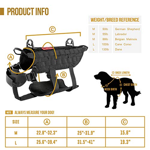 Milltary Dog Vest Tactical Dog Harness, K9 Harness for Large Dogs with MOLLE and Grab