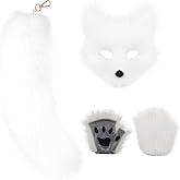 COSYEARS Cat Fox Mask Tail and Paws Gloves Set Furry Animal Therian Kit Masquerade Halloween Costume Accessory