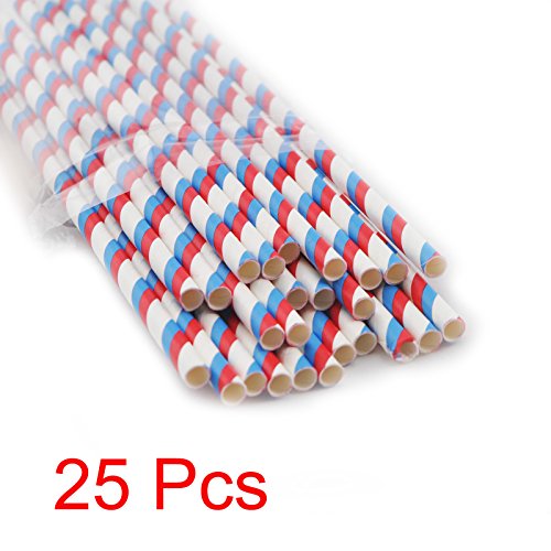 Zinnor (FBA Available) Paper Stripe Straws,25 Pcs Paper Drinking Straws for Birthday Festival Party Table Deco