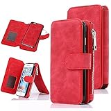 iPhone 6S Plus Case, CaseUp 12 Card Slot Series - [Zipper Cash Storage] Premium Flip PU Leather Wallet Case Cover With Detachable Magnetic Hard Case For iPhone 6S Plus/ 6 Plus (5.5 Inch), Red