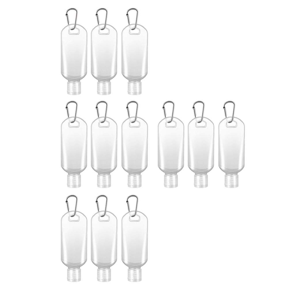 FRCOLOR Clear Keychain Bottles,50ml Leakproof Refillable Empty Bottles Toiletry Portable Liquid Squeeze Container Flip Cap Cosmetic for Travel,Makeup,12pcs(Keychain Color is Random)