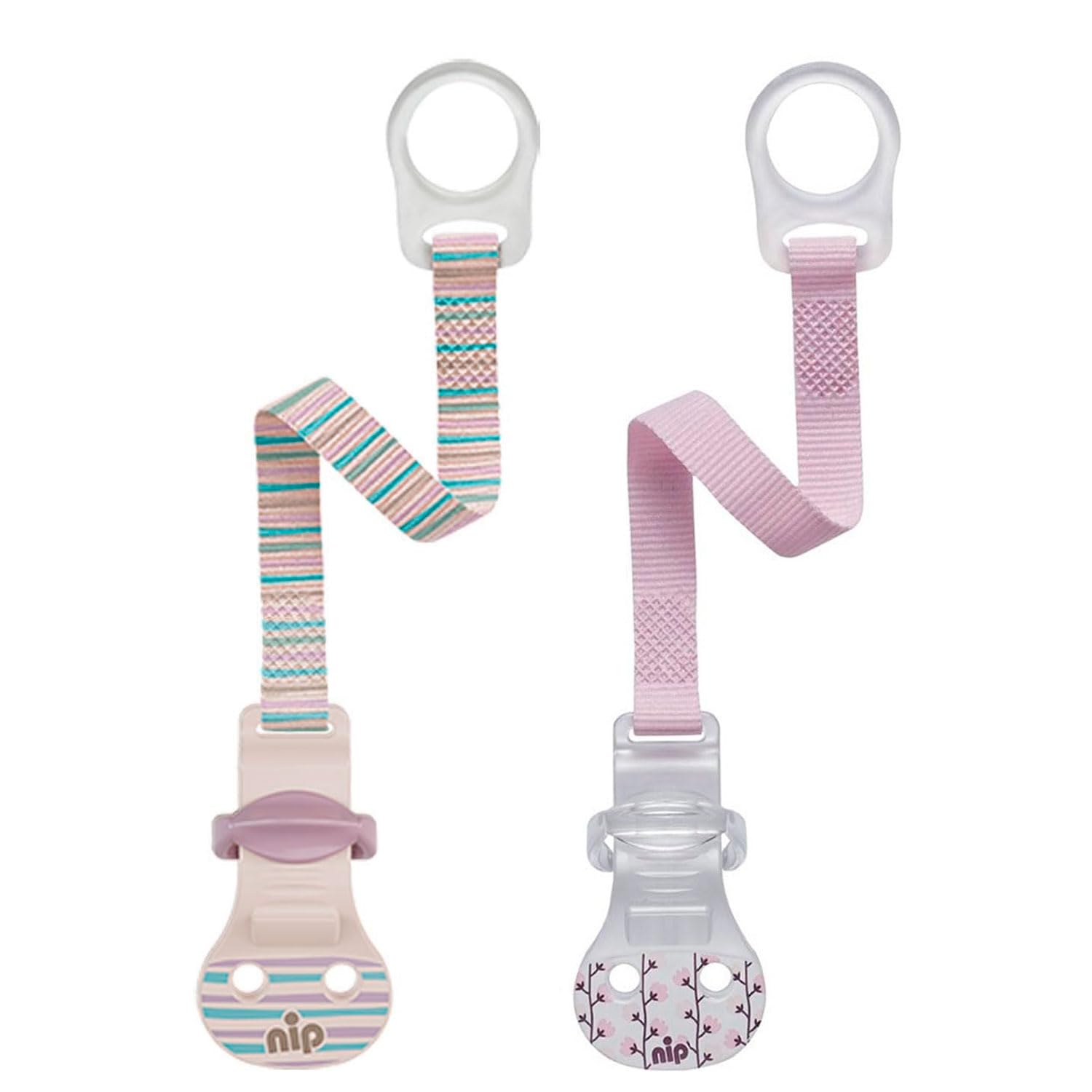 nip Dummy strap with ring, set of 2, girl, comfort closure for all dummies without ring, attachment ring made of flexible silicone, made in Germany.