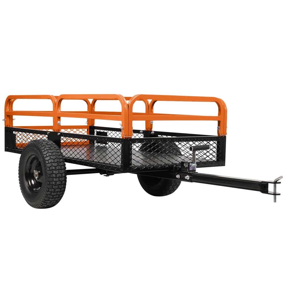 Photo 1 of ***PARTS ONLY***1500 lbs Heavy-Duty Steel Dump Cart - 15 Cubic Feet Garden Utility Trailer with Removable Sides, Hand-Pull or Foot Pedal Dumping for ATVs, UTVs, Lawn Mowers, and Tractors (Orange)