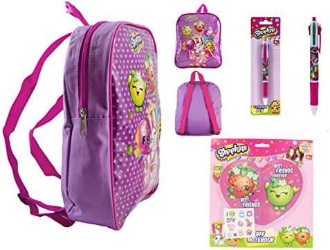Shopkins Backpack & Stationery Set Multi Coloured Pen & Notepads (Purple)