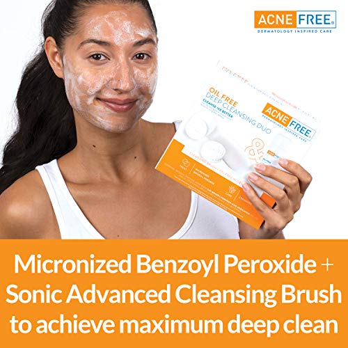 Acne Free Facial Cleansing Brush and Oil-Free Acne Cleanser Acne Treatment Kit with Benzoyl Peroxide 2.5% and Glycolic Acid (1 Brush, 1 Cleanser)