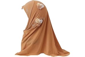 ALEDLE-LIFE Kids Girls Crystal Flower Muslim Khimar Hijab Headscarf Elastic Beanie Arab Scarf Shawls Islamic Turban Cap