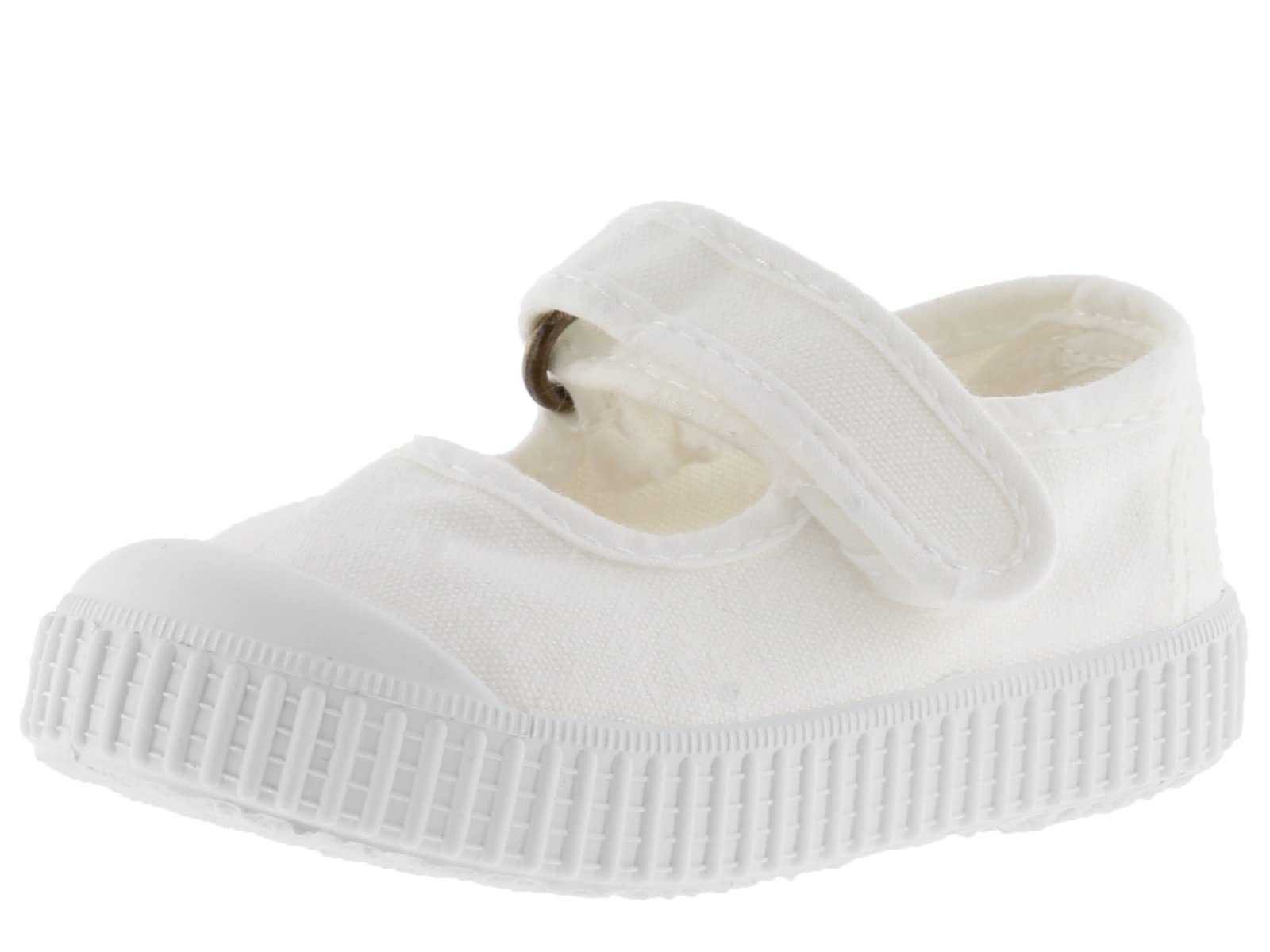 victoria Unisex 1915 Dyed Canvas Mary Janes DREC & Hook-and-Loop Strap & Reinforced Toe 136605 for Kids Blanco 18
