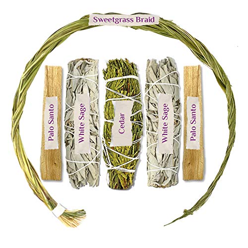 LIFE OF GAIA Sweetgrass Braid Smudge Kit with Sage Sticks, Cedar Smudge & Palo Santo Sticks for Smudging. Sweet Grass… - Image 3