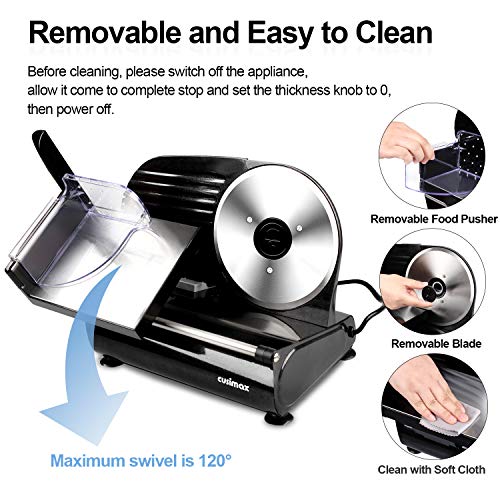 Meat Slicer, CUSIMAX Electric Food Slicer with 7.5” Removable Stainless Steel Blade and Food