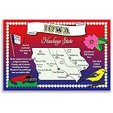 IOWA STATE MAP postcard set of 20 identical postcards. Post cards with IA map and state symbols. Made in USA.