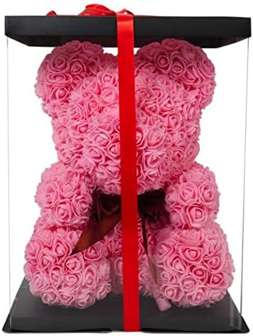 WAIST SHAPERZ FleurAmore Rose Flower Bear - 16 Inches Tall - Over 500+ Flowers on Every Rose Bear - Perfect for Anniversary's, Birthdays, Bridal Showers, Mothers Day, Etc. - Clear Gift Box Included!