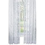 Collections Etc Songbird Rod Pocket Lace Curtain Panel with Scalloped Hem, White, 56