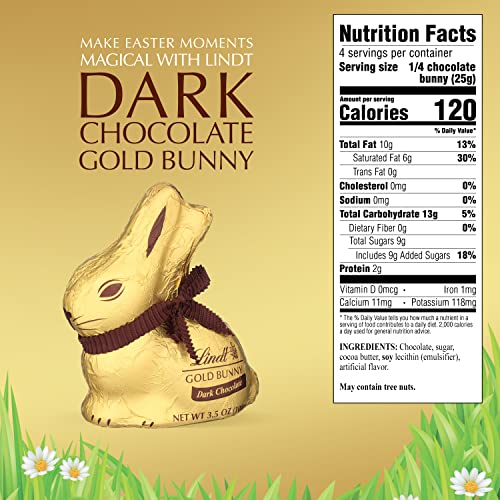 Lindt GOLD BUNNY Dark Chocolate, Hollow Dark Chocolate Candy Bunny, 3.5