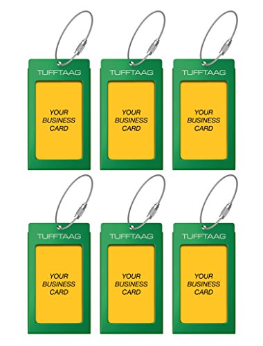Luggage Tags Business Card Holder TUFFTAAG Travel ID Bag Tag in Many Color Options (6 Tags, Emerald 6Pk)