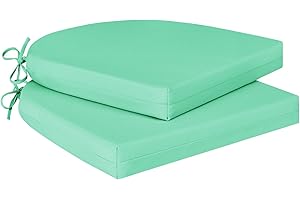 cozyide Outdoor Chair Cushions, Waterproof Patio Seat Cushions with Adjustable Straps, Round Corner Patio Chair Cushions for Garden, Aqua Blue, 17x16x2 Inch (Pack of 2)