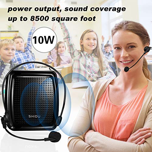 SHIDU Voice Amplifier Portable Microphone Headset with Speaker 10W 1800mAh Rechargeable Lecture Microphone Waistband Original Voice Amplifier for Teachers Supports Recording and FM Radio