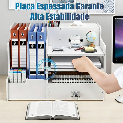 Organizador de Mesa com Gavetas,Organizador de Escritorio Oficina para Papéis, Material de Escritório e Papelaria, Bandeja de Mesa Branca para Artigos de Papelaria