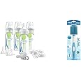 Dr. Brown's Anti-Colic Breast to Bottle Feeding Set with Slow Flow Nipples, Travel Caps, and Silicone Pacifier - Gray & Soft Touch Bottle Brush, Blue