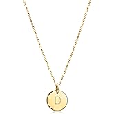 Bemoly Initial Necklace for Women Round 11MM Coin Disc Double Side Engraved Letter A-Z Hammered Pendant 14K Gold Plated Personalized Alphabet Birthday Jewelry 17.5"