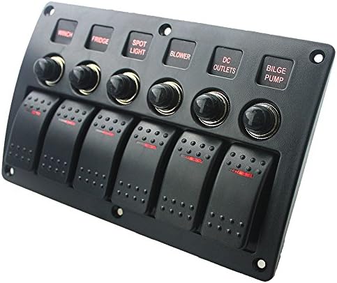 12V 24V ON-OFF Rock Switch Panel For Boat RV Yacht Red LED Car Toggle Switches 4 6 8 Gang (6Gang Red LED Swith Panel)