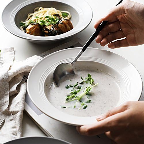 Deep Appetizer Plates Pasta Plate - Handmade Straw Hat Shape Salad Plate 8 Inch 4 Piece Great for Pasta Soup Salad Best for Daily Use By BANFANG(White)