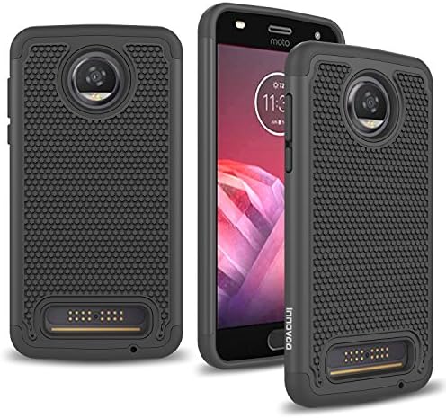 Motorola Moto Z2 Play Case, INNOVAA Anti-Slip Shockproof Soft Silicone Dual-Layer Durable Armor Case (Not Compatible with Motorola Moto Z Play Droid) W/ Free Touch Screen Stylus Pen - Black