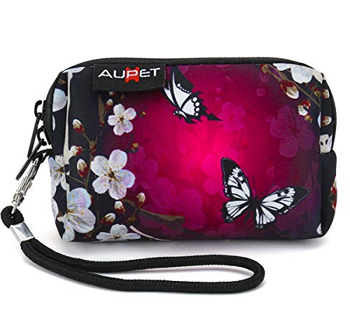AUPET Digital Camera Case Bag Pouch Coin Purse with Strap for Sony Samsung Nikon Canon Kodak,Purple Butterfly Design