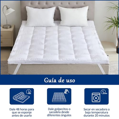 Bedecor Microfibre Mattress Topper 150 x 200, Very Soft and Comfortable Mattress Cover with Non-Slip Design, 3D Massage Bubbles Luxurious Topper 150 x 190/200