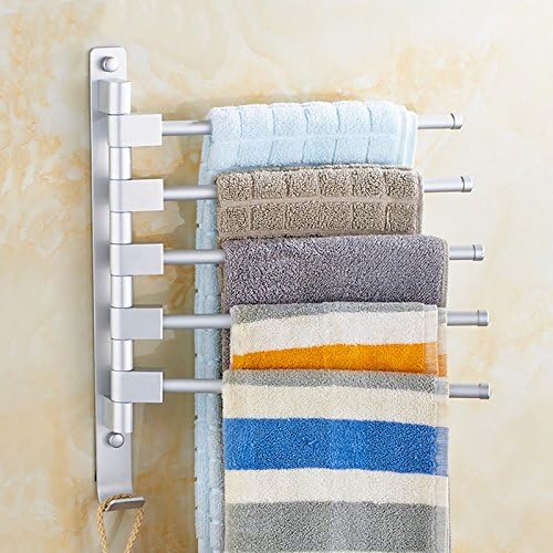 Wall Mounted Space Aluminum 13" Swivel Towel Bar Rack with Hook(5-Arm)