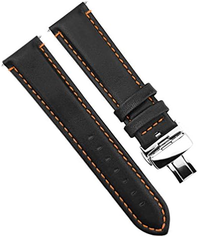 Deployment Clasp Watch Band Push Button Butterfly Pattern Genuine Replacement Leather Straps for Men and Women with Elegant Stitches