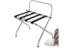 Foldable Luggage Rack with High Back, Metal Suitcase Stand for Guest Room | Heavy Duty Luggage Holder for Bedrooms, Hotels, T