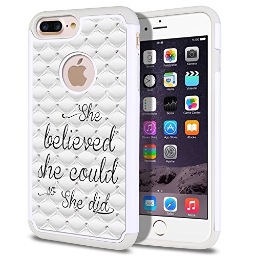 FINCIBO Case Compatible with Apple iPhone 7 Plus 2016 / iPhone 8 Plus 2017, Dual Layer Hybrid Protector Case Cover TPU Rhinestone Bling for iPhone 7 Plus / 8 Plus - She Believed She Could So She Did