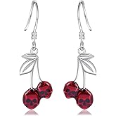 Cherry Skull Dangly Earrings for Women: Silver Cherry Skull Earrings Gothic Punk Red Spooky Jewelry Cute Halloween Christmas Gift
