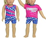 Sophia's 18 Inch Doll Gymnastic Outfit Blue Star Print Biketard with Hot Pink Gymnastics Rocks Tee