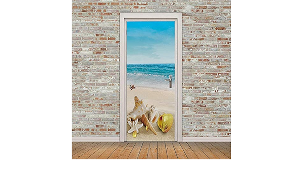 Papel Pintado Puerta Playa de Mar Cielo Azul Etiqueta ...