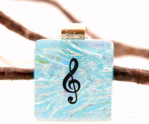 Treble Clef Jewelry, Treble Clef Pendant, Treble Clef Necklace, Music Jewelry, Music Note, Fused Glass Pendant, Treble Clef Charm, Glass Pendant Slide, Chain Included, Gift For Musician, Musical Gift