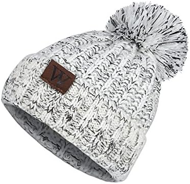 EVRFELAN Winter Fox Pompom Beanie Cable Knit Warm Hat Ribbed Ski Skull Cap (Grey)