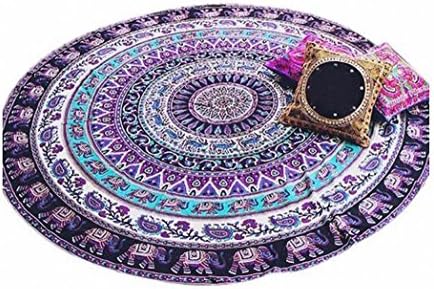 DueWork Large Round Purple Lotus Flower Peacock Tails Indian Mandala Ethnic Hippie Beach Towel Yoga Mat Tapestries Blanket Swimwear Cover Up, Rosy