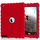 iPad 4 Case,iPad 2 Case,iPad 3 Case, Heavy Duty Shock Absorption Three Layer Armor Defender Protective Case for iPad 2 3 4 Red