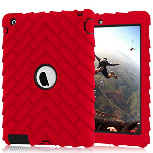 iPad 4 Case,iPad 2 Case,iPad 3 Case, Heavy Duty Shock Absorption Three Layer Armor Defender Protective Case for iPad 2 3 4 Red