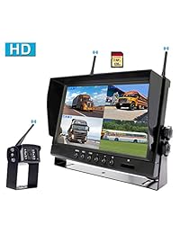 CAMONS Digital Wireless Backup Camera for RV, 9” Monitor Quad Split No Flicker, Built-in DVR, 120°HD Night Vision IP68 Waterproof Camera Rear Side Front with Mic &Remote Control