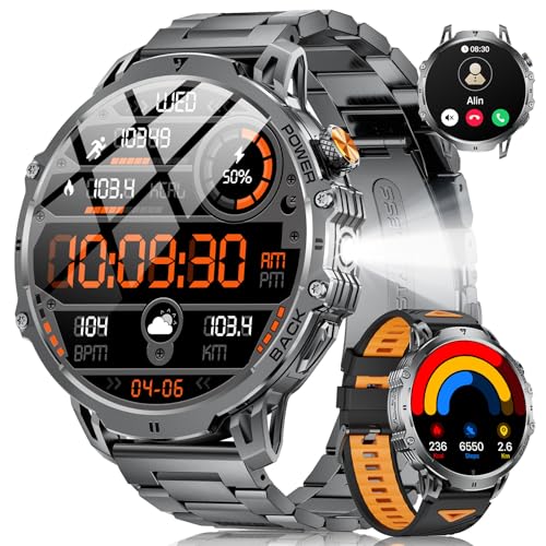 Smart Watch for Men, 1000mAh/1.85 Inch Large Smartwatch with Bluetooth Call LED Lamp, 130+ Sports Modes, IP68 Waterproof Fitness Watch with Heart Rate Monitor and